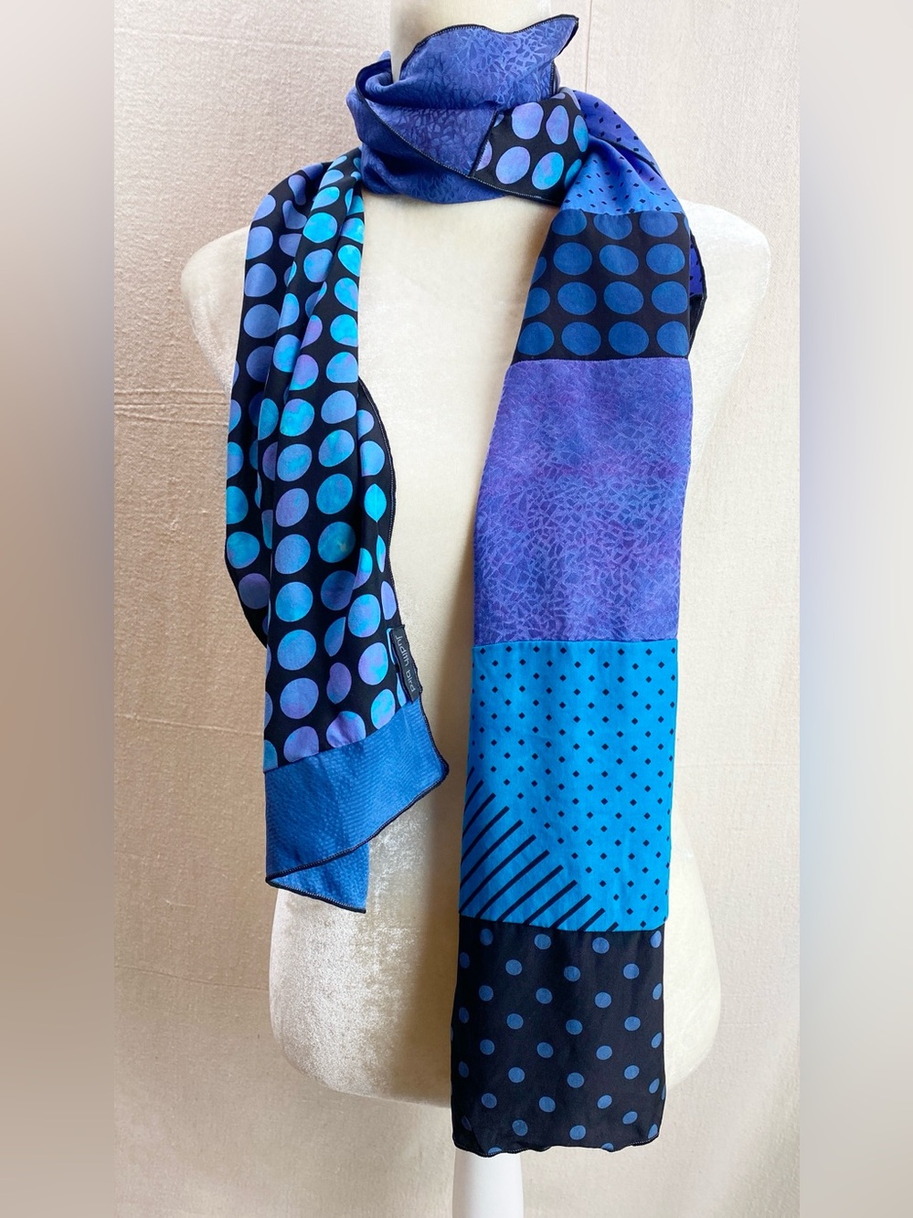 Judith Bird Colorful Wide 100% silk scarf Lotsa Dots